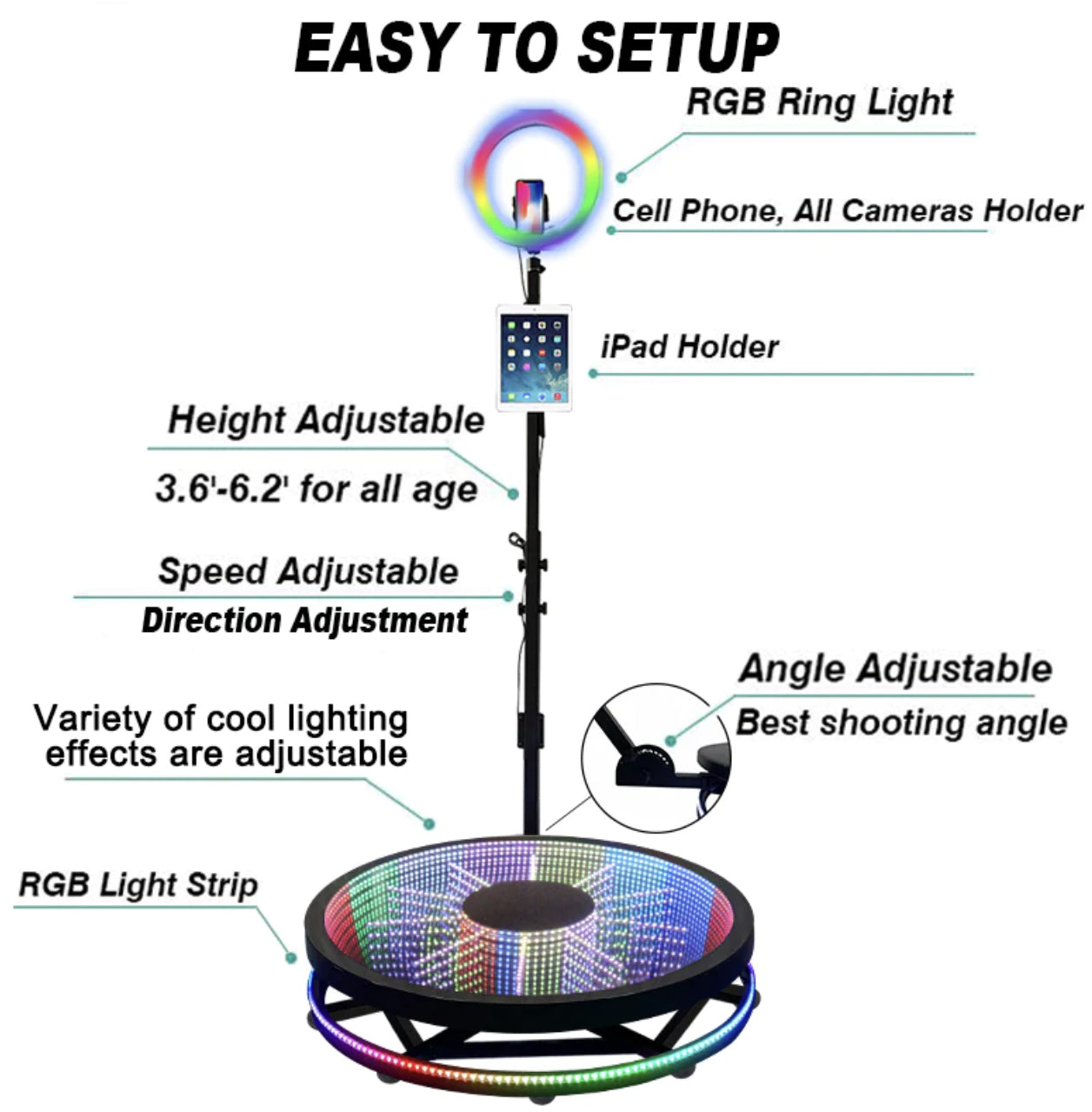 Inifinity Glass 360 Photobooth | 27-32-39 inch Motorized