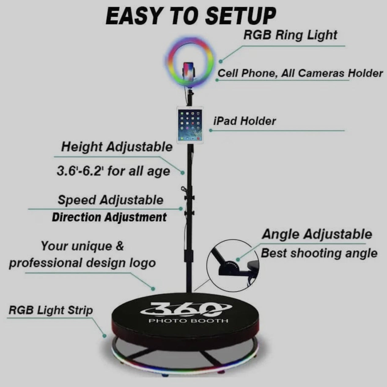 Inifinity Glass 360 Photobooth | 27-32-39 inch Motorized