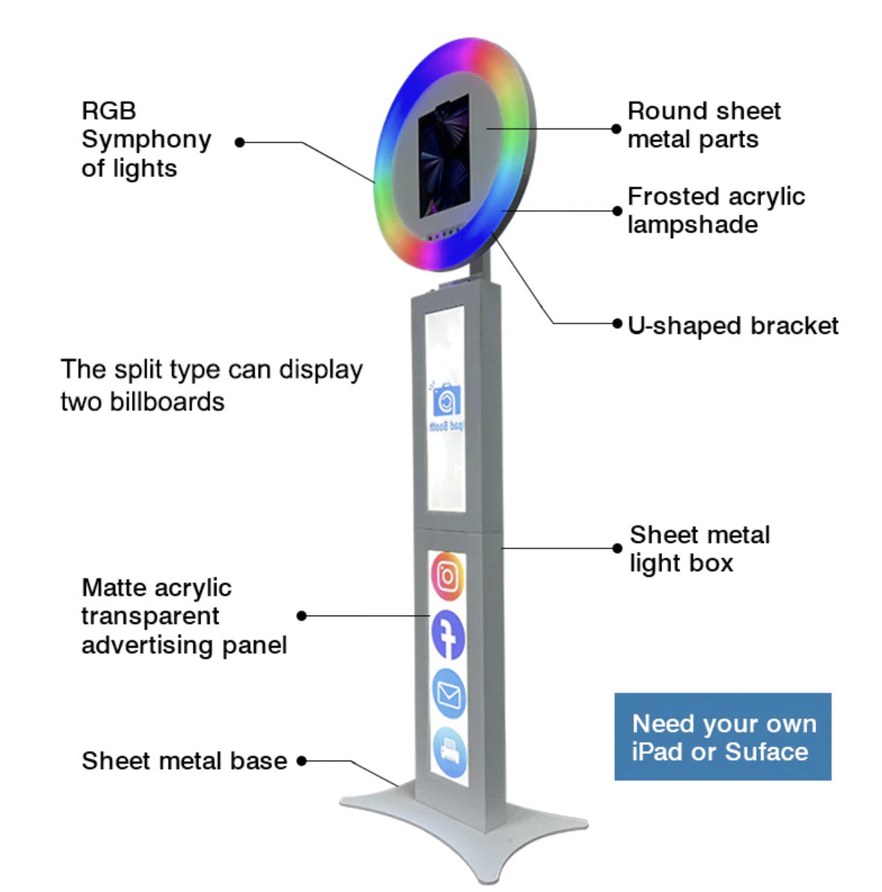 Voyager iPad Ringlight Photo Booth with Backlit Advertising Panel (Clearance Sale)